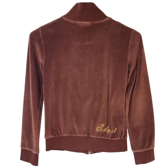2413 * Sideout Embroidered Rose Velour Zip Jacket Brown Size M (10/12) Y2K - Picture 2 of 14